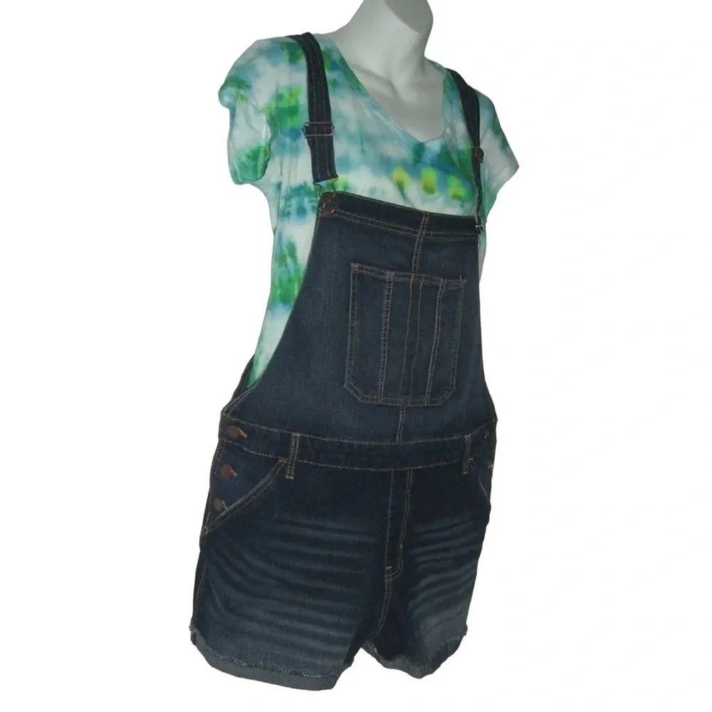 No Boundaries Shortalls Blue Distressed Overalls Shorts Summer Plus Size XXL 2X